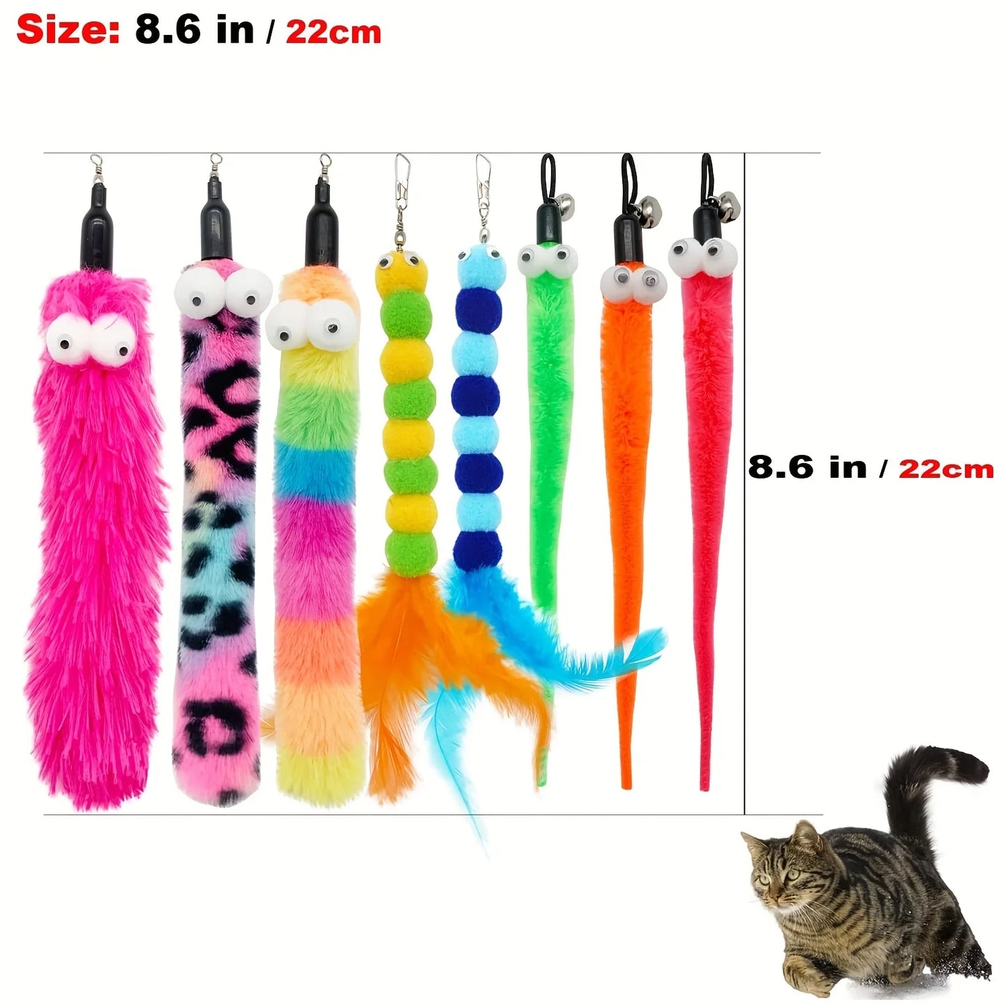 Caça Divertida 4Cats™ – Kit Interativo com 9 Brinquedos para Gatos (Varinhas, Penas e Minhocas)