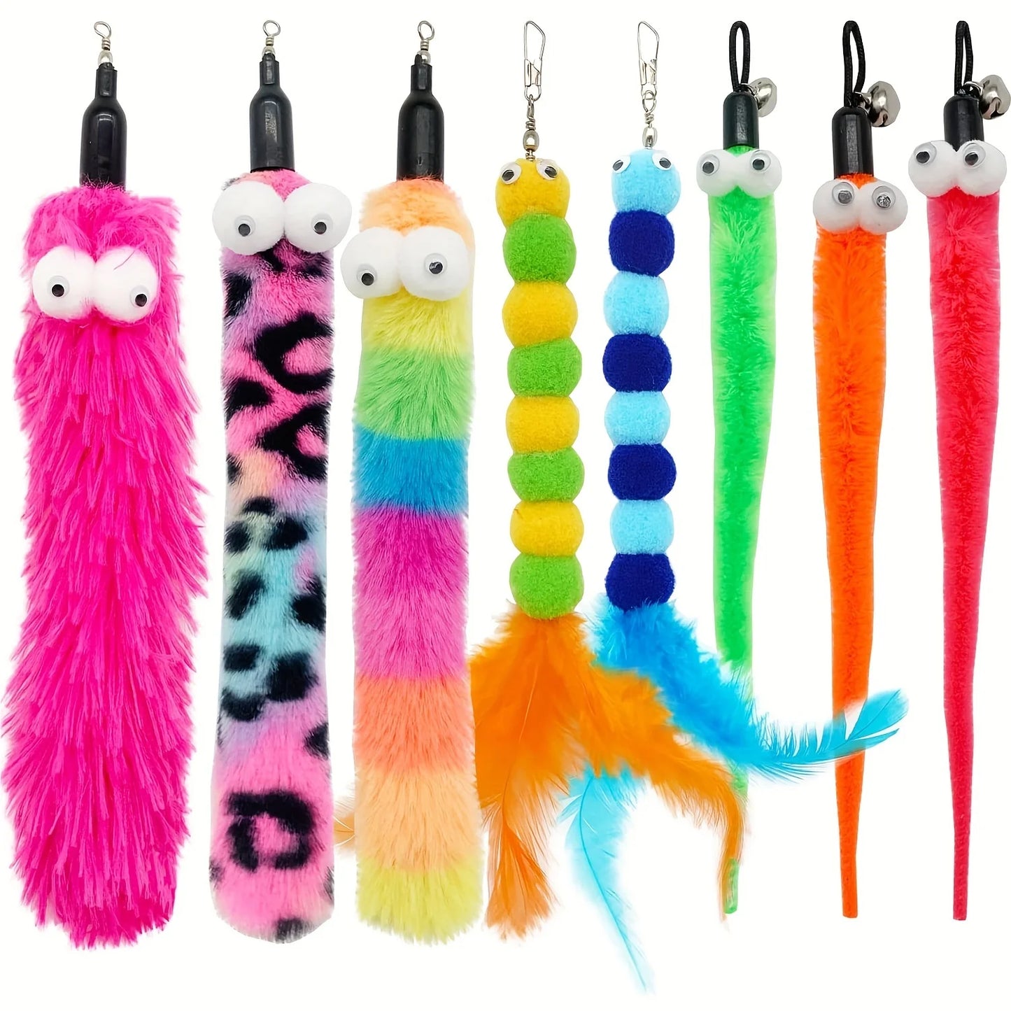 Caça Divertida 4Cats™ – Kit Interativo com 9 Brinquedos para Gatos (Varinhas, Penas e Minhocas)