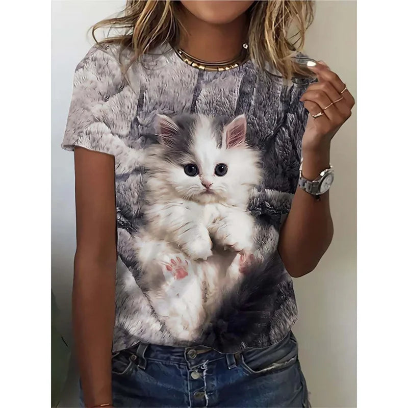 😻 Camiseta Feminina Gato Engraçado 3D – Leveza, Estilo e Bom Humor para o Seu Verão!