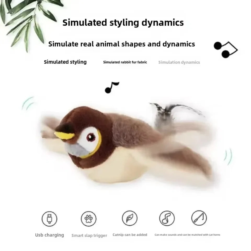 Pássaro de Pelúcia Interativo 4Cats – Brinquedo com Som, Movimento e Catnip Recarregável