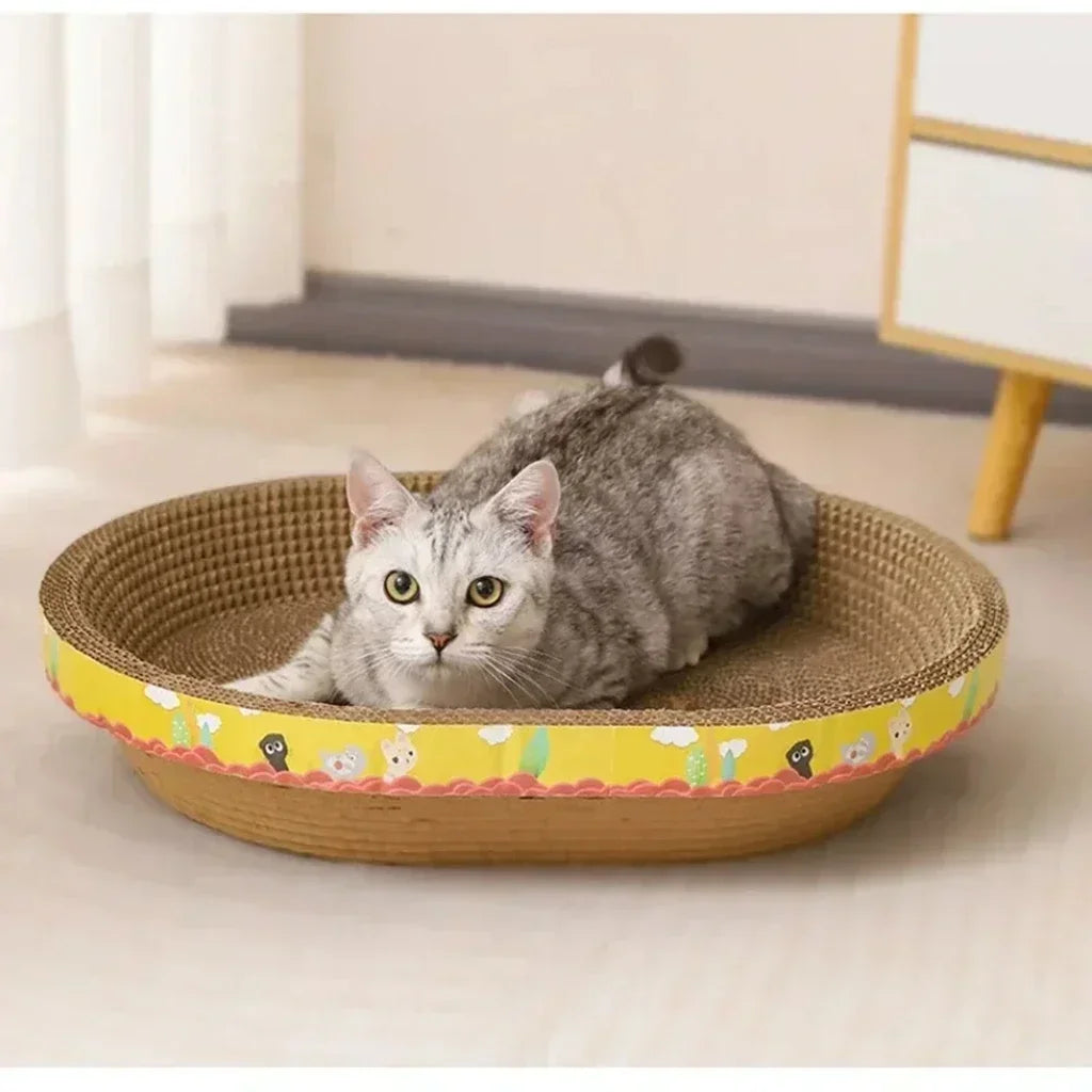 Arranhador Oval 2 em 1: Cama Confortável e Proteção de Móveis para Gatos!