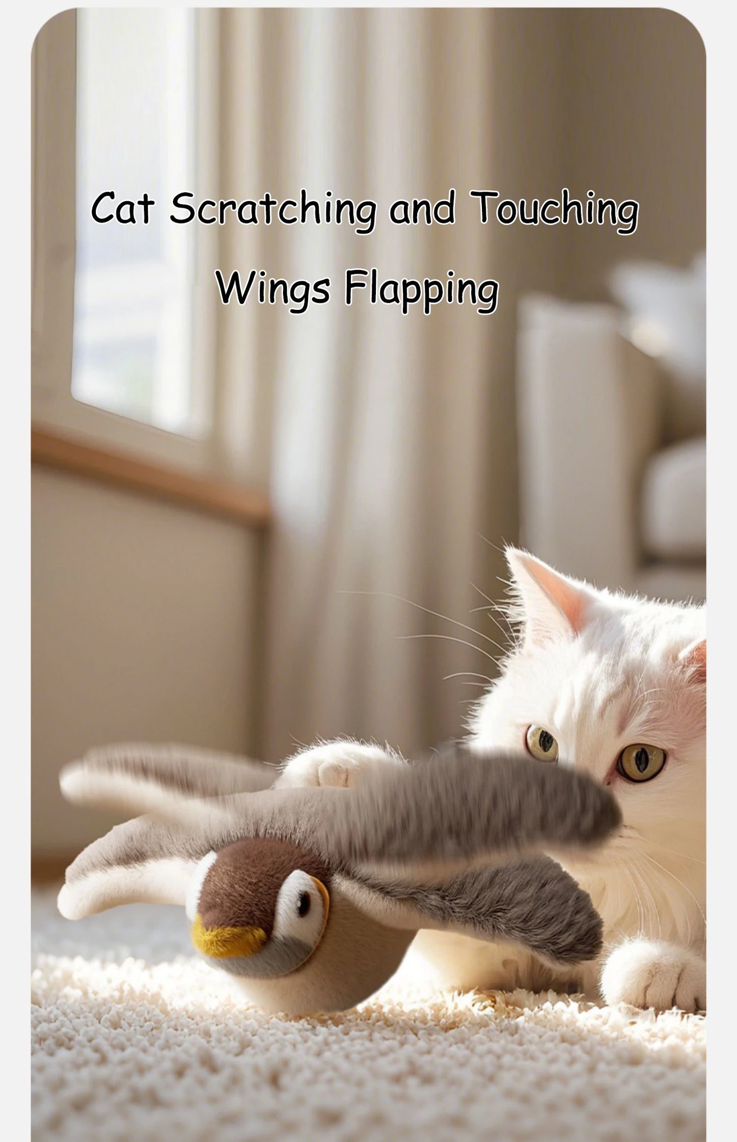 Pássaro de Pelúcia Interativo 4Cats – Brinquedo com Som, Movimento e Catnip Recarregável