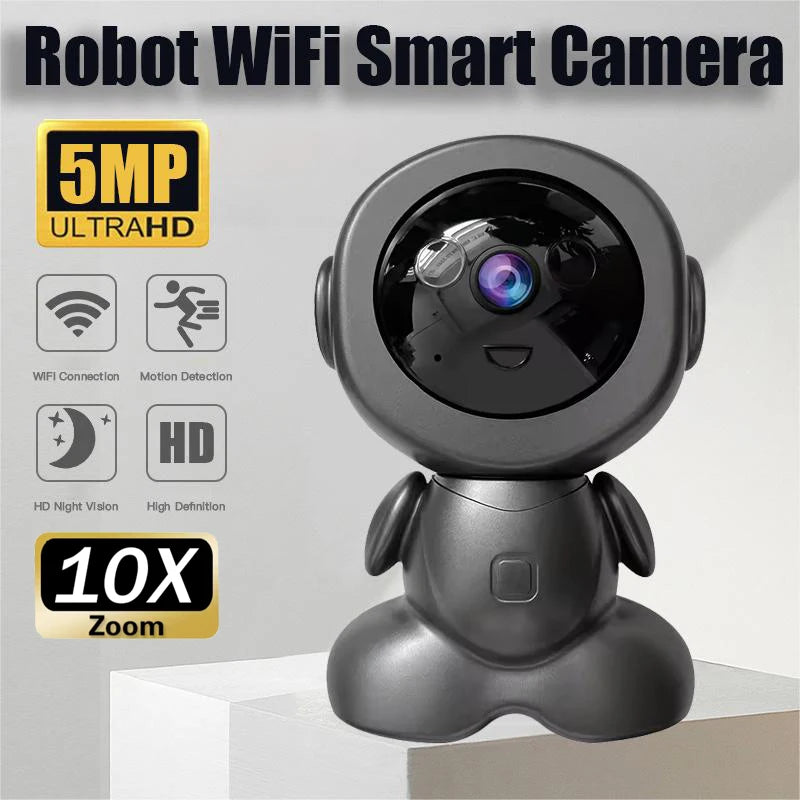 Câmera Robô Inteligente Wi-Fi 5MP – Segurança Interna com Visão Noturna, PTZ e Áudio Bidirecional