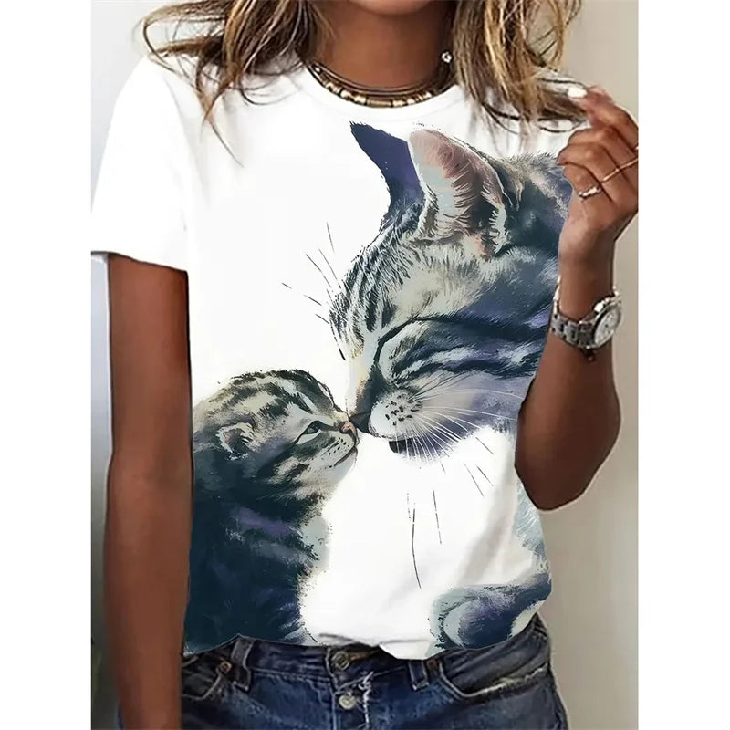 😻 Camiseta Feminina Gato Engraçado 3D – Leveza, Estilo e Bom Humor para o Seu Verão!