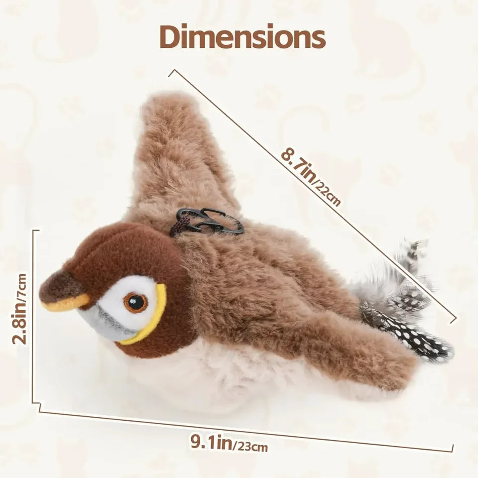 Pássaro de Pelúcia Interativo 4Cats – Brinquedo com Som, Movimento e Catnip Recarregável