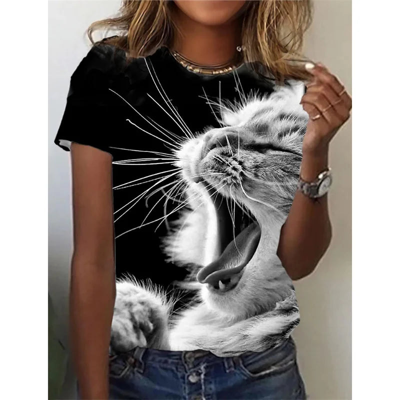 😻 Camiseta Feminina Gato Engraçado 3D – Leveza, Estilo e Bom Humor para o Seu Verão!