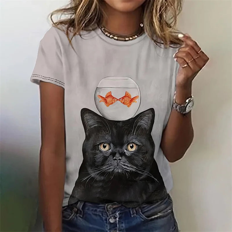 😻 Camiseta Feminina Gato Engraçado 3D – Leveza, Estilo e Bom Humor para o Seu Verão!