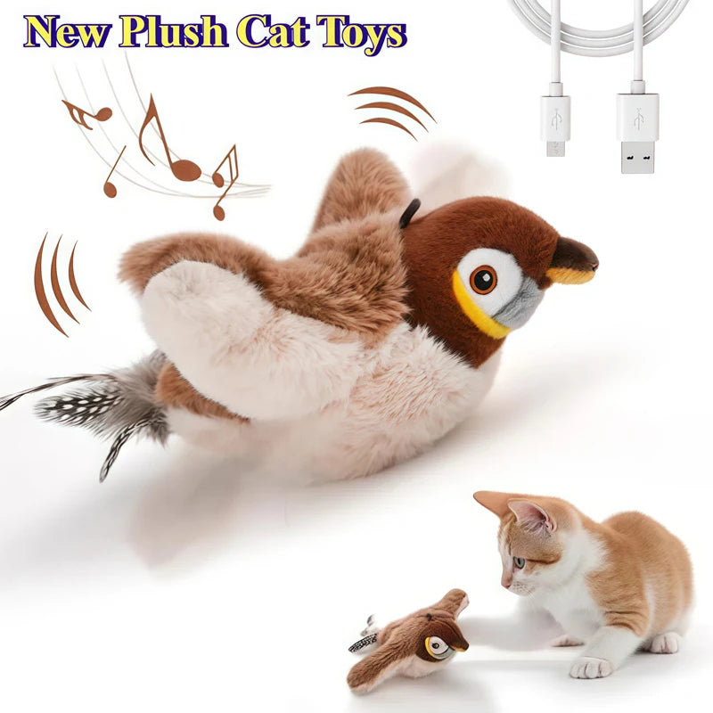 Pássaro de Pelúcia Interativo 4Cats – Brinquedo com Som, Movimento e Catnip Recarregável
