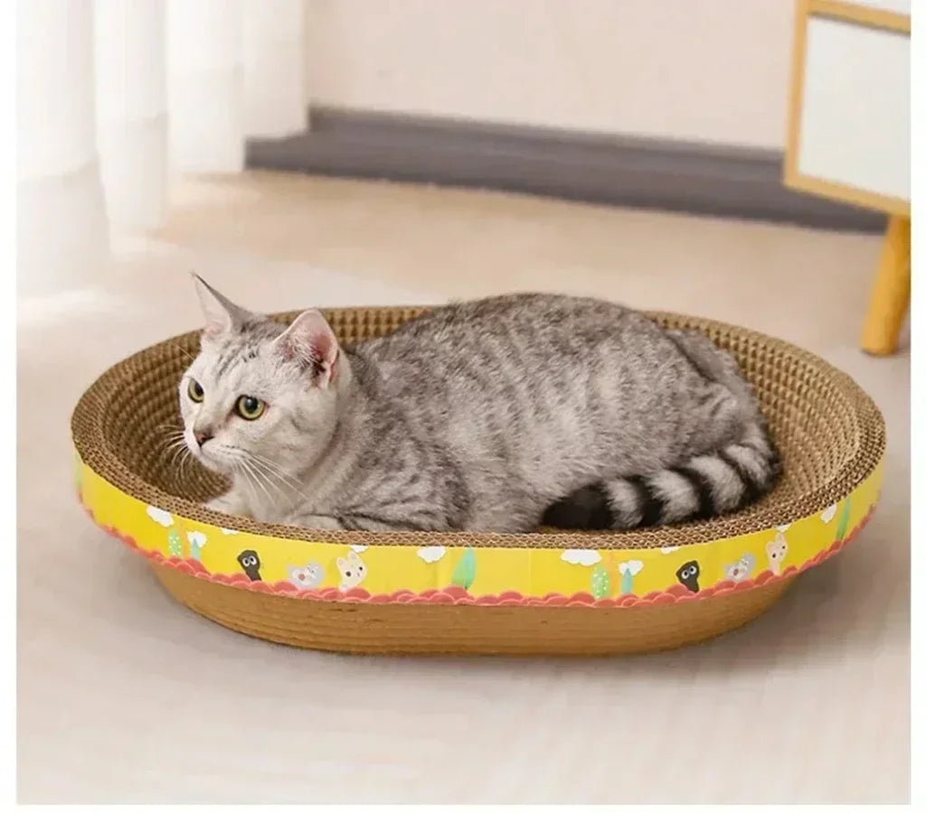 Arranhador Oval 2 em 1: Cama Confortável e Proteção de Móveis para Gatos!
