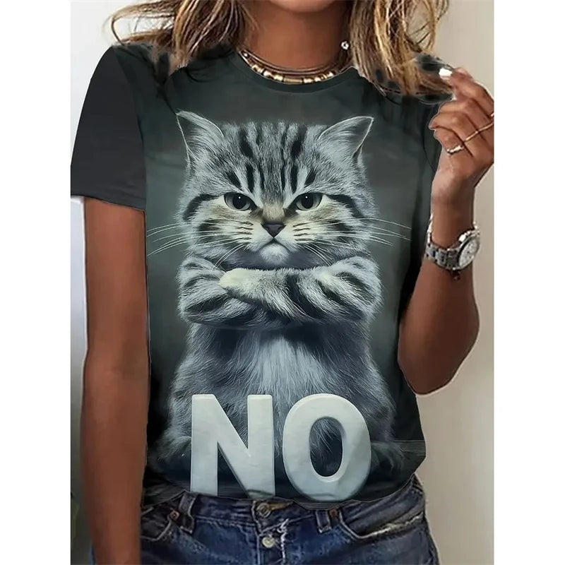 😻 Camiseta Feminina Gato Engraçado 3D – Leveza, Estilo e Bom Humor para o Seu Verão!