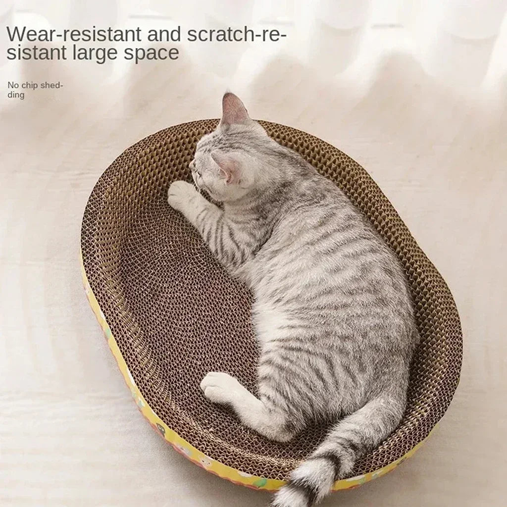 Arranhador Oval 2 em 1: Cama Confortável e Proteção de Móveis para Gatos!
