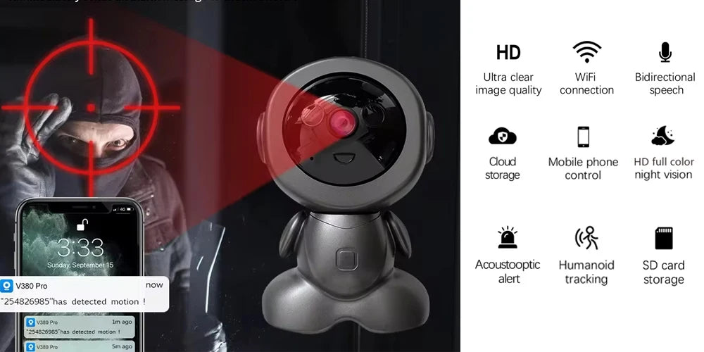 Câmera Robô Inteligente Wi-Fi 5MP – Segurança Interna com Visão Noturna, PTZ e Áudio Bidirecional