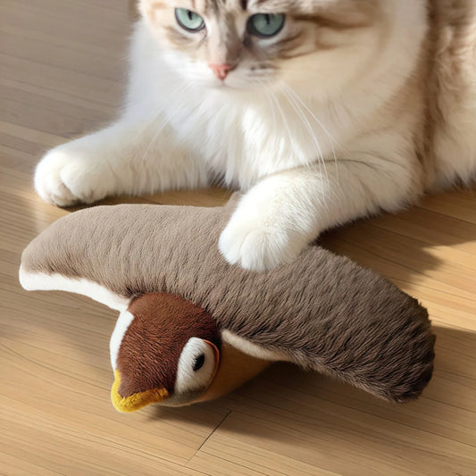 Pássaro de Pelúcia Interativo 4Cats – Brinquedo com Som, Movimento e Catnip Recarregável