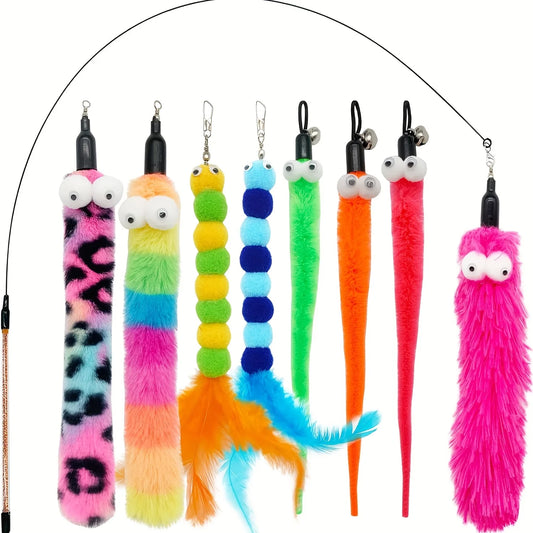 Caça Divertida 4Cats™ – Kit Interativo com 9 Brinquedos para Gatos (Varinhas, Penas e Minhocas)