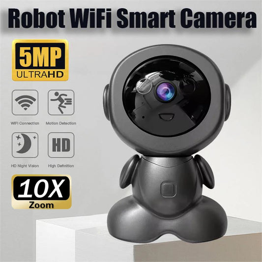Câmera Robô Inteligente Wi-Fi 5MP – Segurança Interna com Visão Noturna, PTZ e Áudio Bidirecional