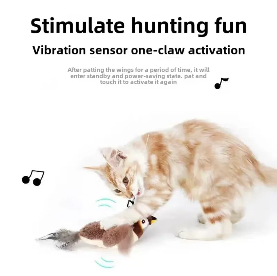 Pássaro de Pelúcia Interativo 4Cats – Brinquedo com Som, Movimento e Catnip Recarregável