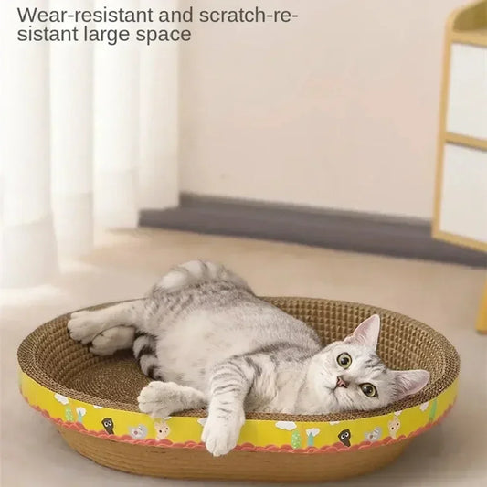 Arranhador Oval 2 em 1: Cama Confortável e Proteção de Móveis para Gatos!