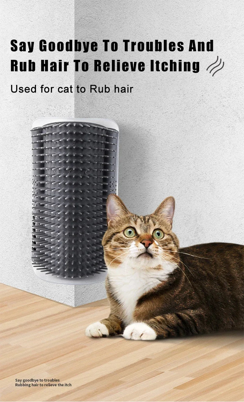 "Escova e Coçador de Canto para Gatos com Catnip: Auto-Massagem e Redução de Pelos para seu Felino Feliz"