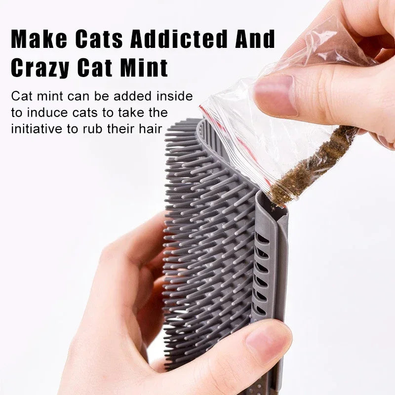 "Escova e Coçador de Canto para Gatos com Catnip: Auto-Massagem e Redução de Pelos para seu Felino Feliz"