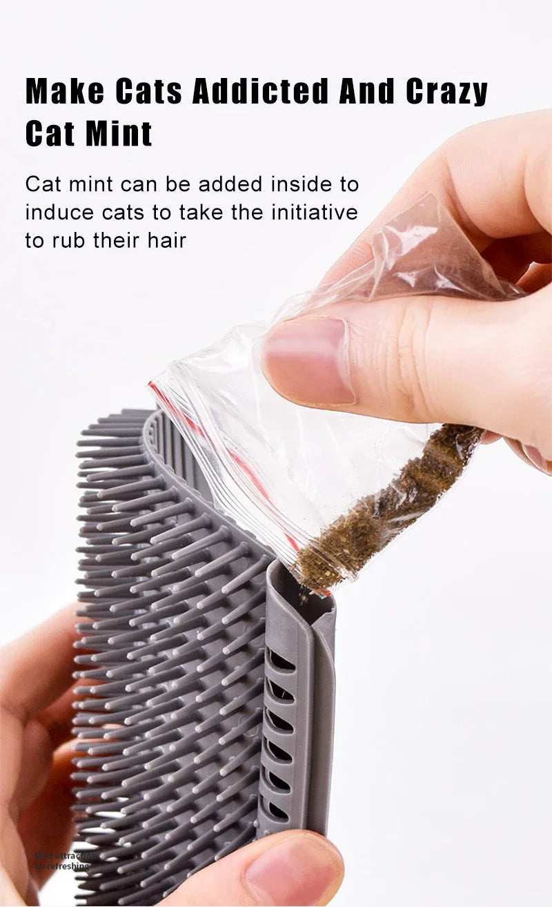 "Escova e Coçador de Canto para Gatos com Catnip: Auto-Massagem e Redução de Pelos para seu Felino Feliz"